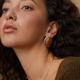 Oval Stud Earrings: White Mother - of - Pearl, Black Onyx, Wood Grain Stone - floysun