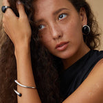 Oval Stud Earrings: White Mother - of - Pearl, Black Onyx, Wood Grain Stone - floysun