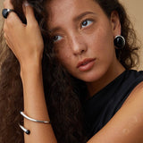 Oval Stud Earrings: White Mother - of - Pearl, Black Onyx, Wood Grain Stone - floysun