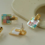 Patchwork Mother-of-Pearl Checkerboard Earrings - floysun