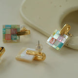 Patchwork Mother-of-Pearl Checkerboard Earrings - floysun