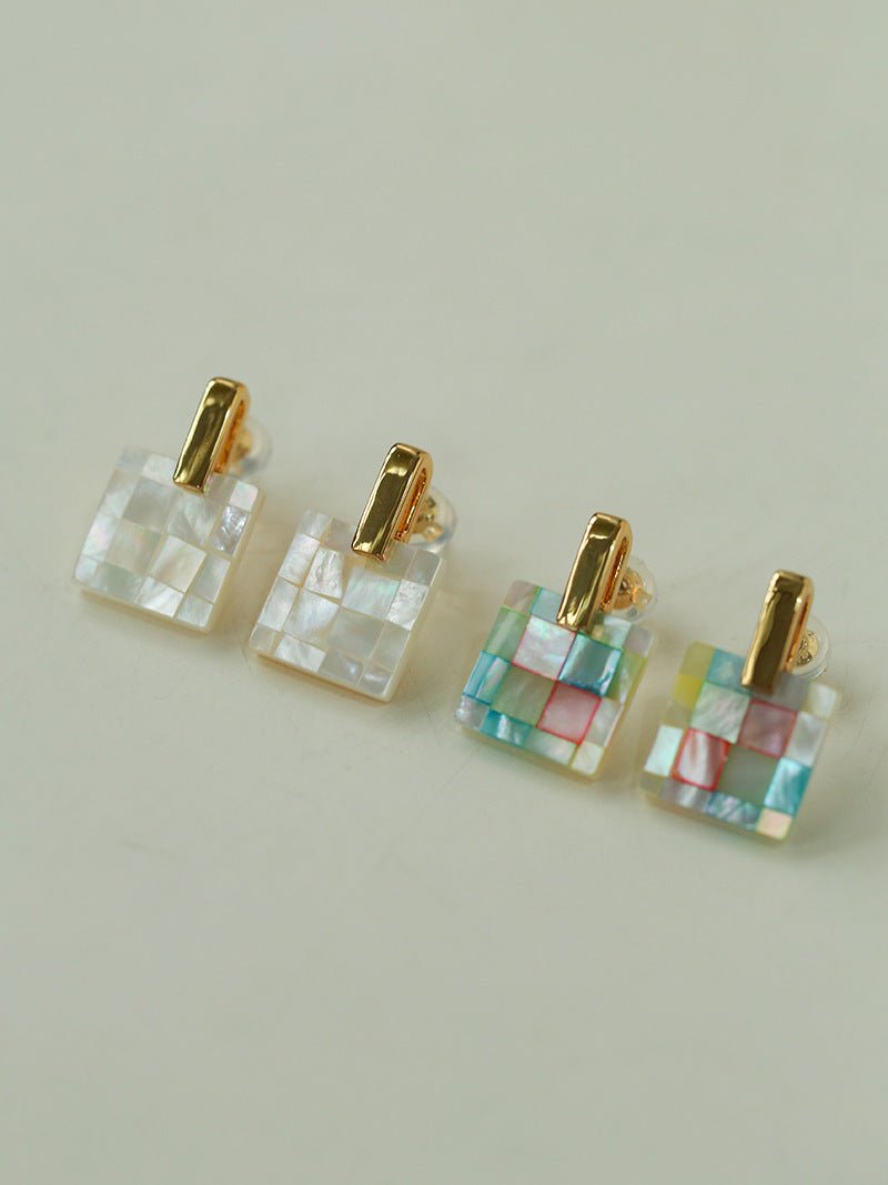 Patchwork Mother-of-Pearl Checkerboard Earrings - floysun