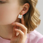 Patchwork Mother-of-Pearl Checkerboard Earrings - floysun