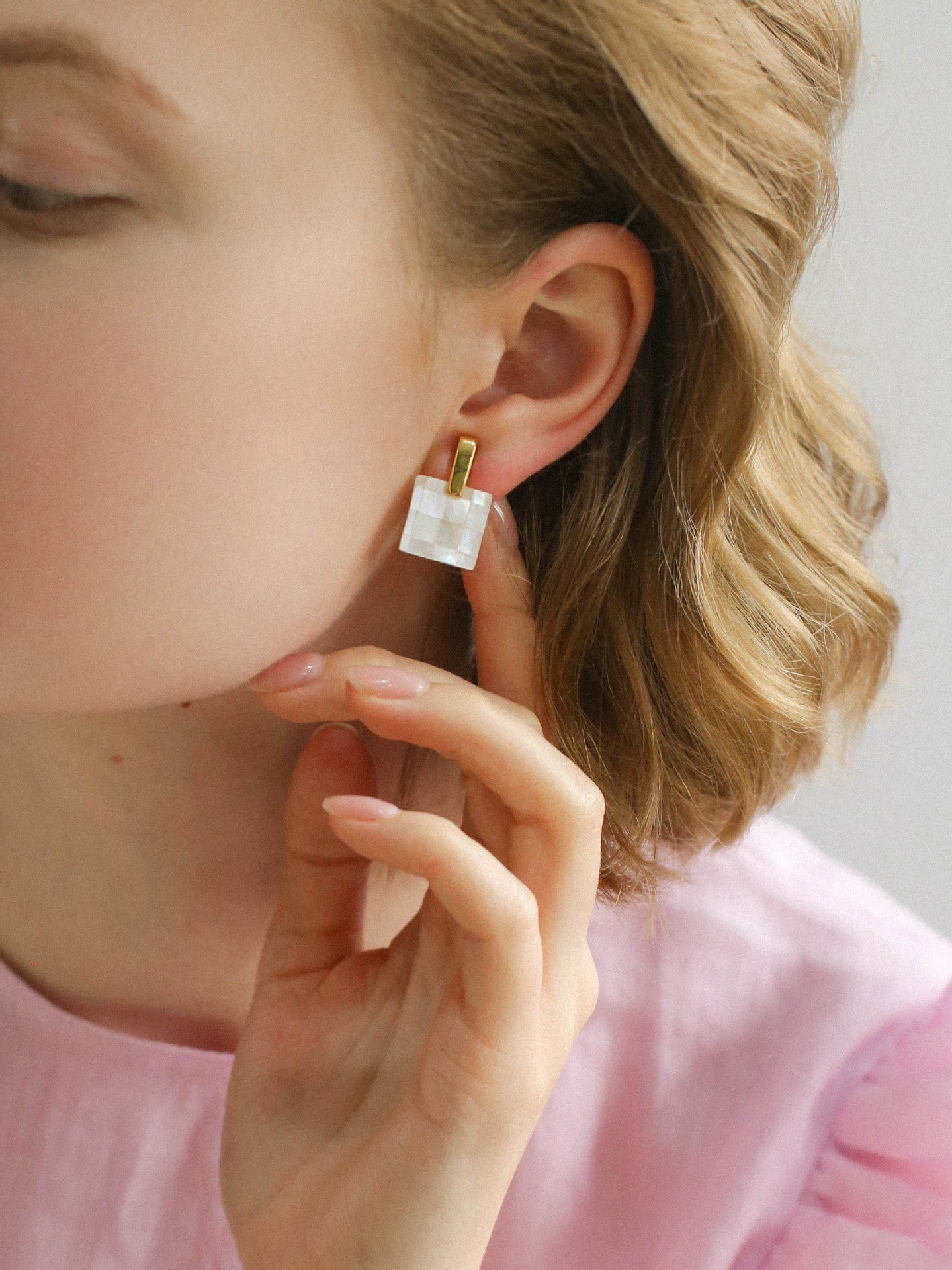 Patchwork Mother-of-Pearl Checkerboard Earrings - floysun