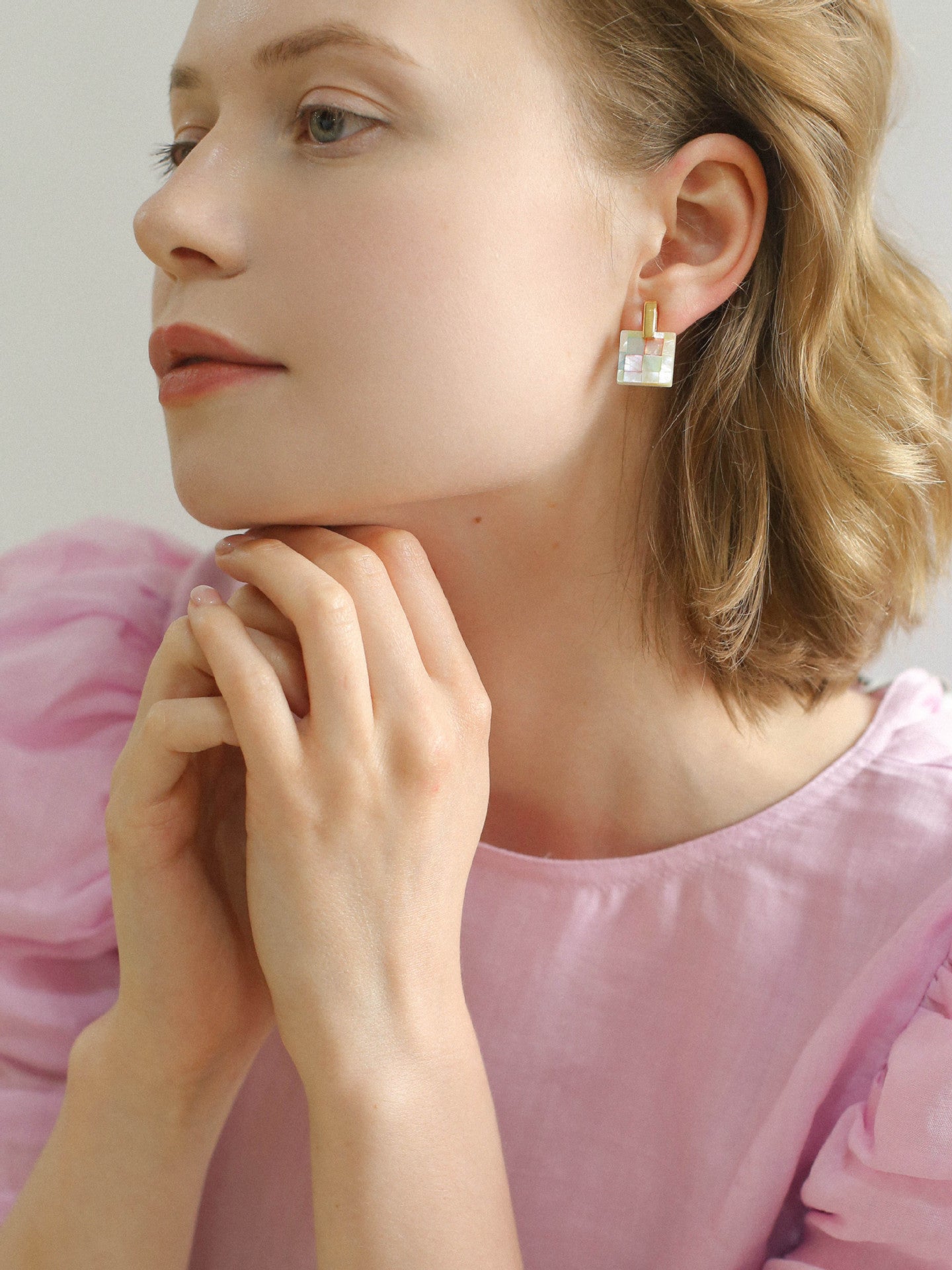Patchwork Mother-of-Pearl Checkerboard Earrings - floysun