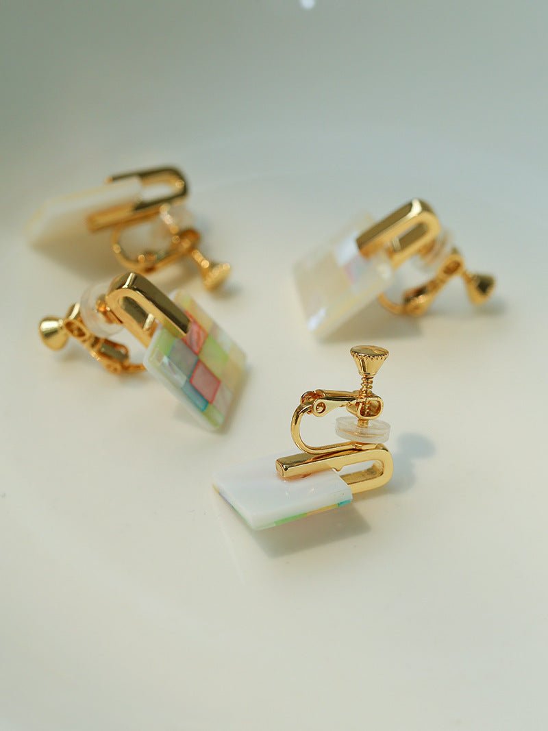Patchwork Mother-of-Pearl Checkerboard Earrings - floysun