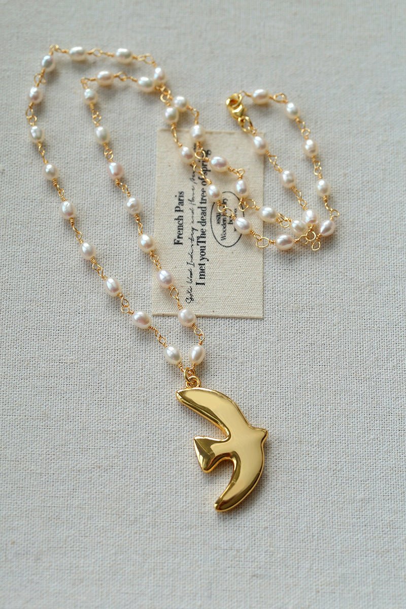 Peace Dove Pendant Pearl Necklace - floysun