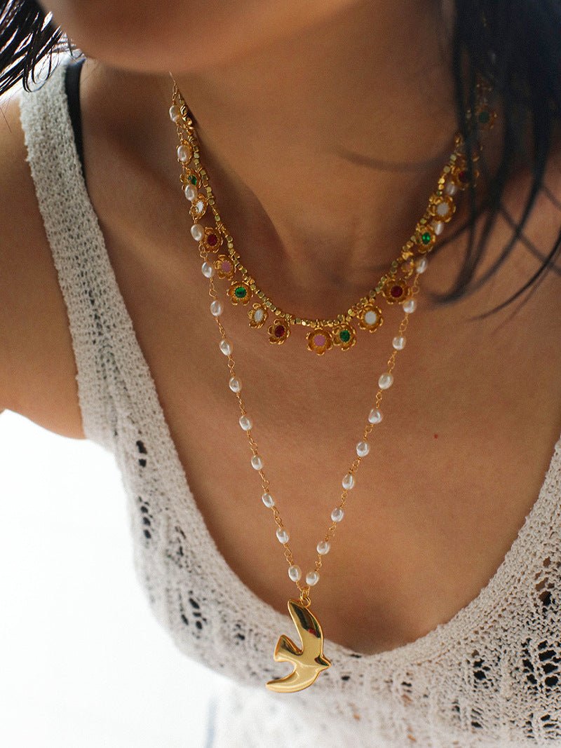 Peace Dove Pendant Pearl Necklace - floysun