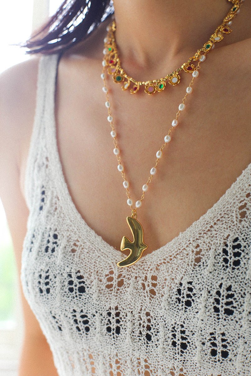 Peace Dove Pendant Pearl Necklace - floysun