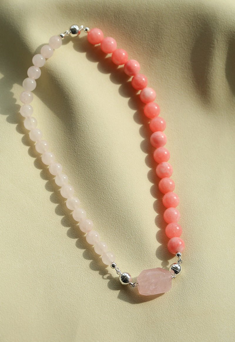 Peach Chalcedony & Rose Quartz Magnetic Convertible Beaded Necklace - floysun