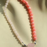 Peach Chalcedony & Rose Quartz Magnetic Convertible Beaded Necklace - floysun