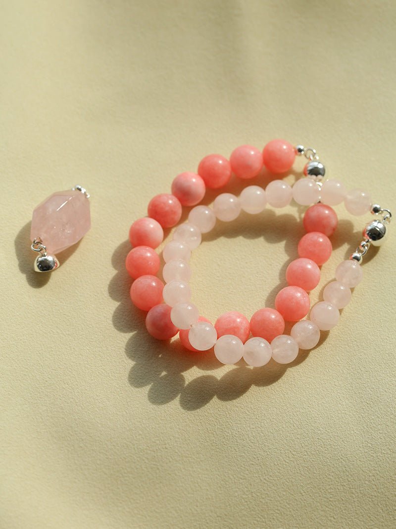 Peach Chalcedony & Rose Quartz Magnetic Convertible Beaded Necklace - floysun