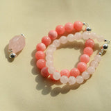 Peach Chalcedony & Rose Quartz Magnetic Convertible Beaded Necklace - floysun