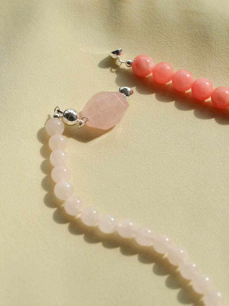 Peach Chalcedony & Rose Quartz Magnetic Convertible Beaded Necklace - floysun