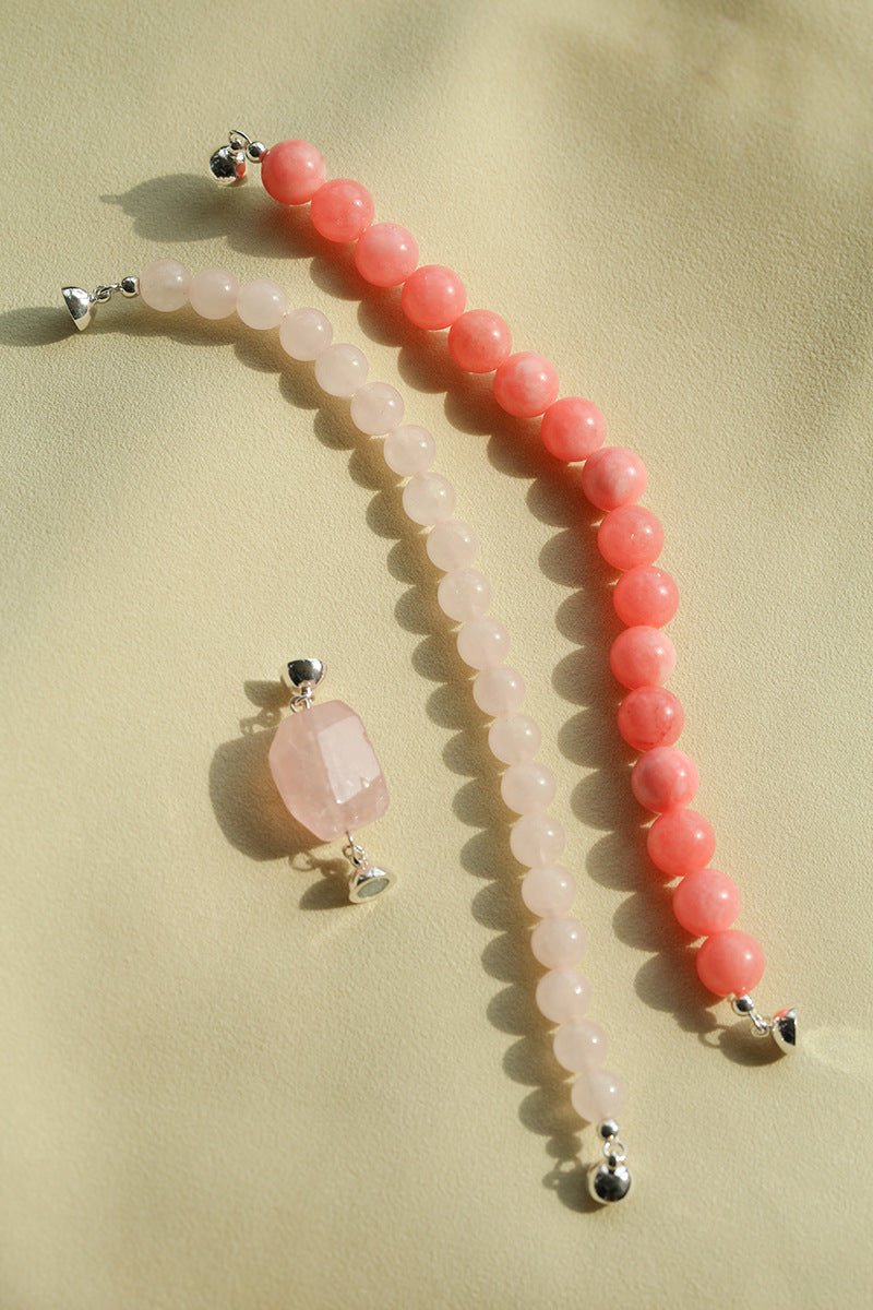 Peach Chalcedony & Rose Quartz Magnetic Convertible Beaded Necklace - floysun
