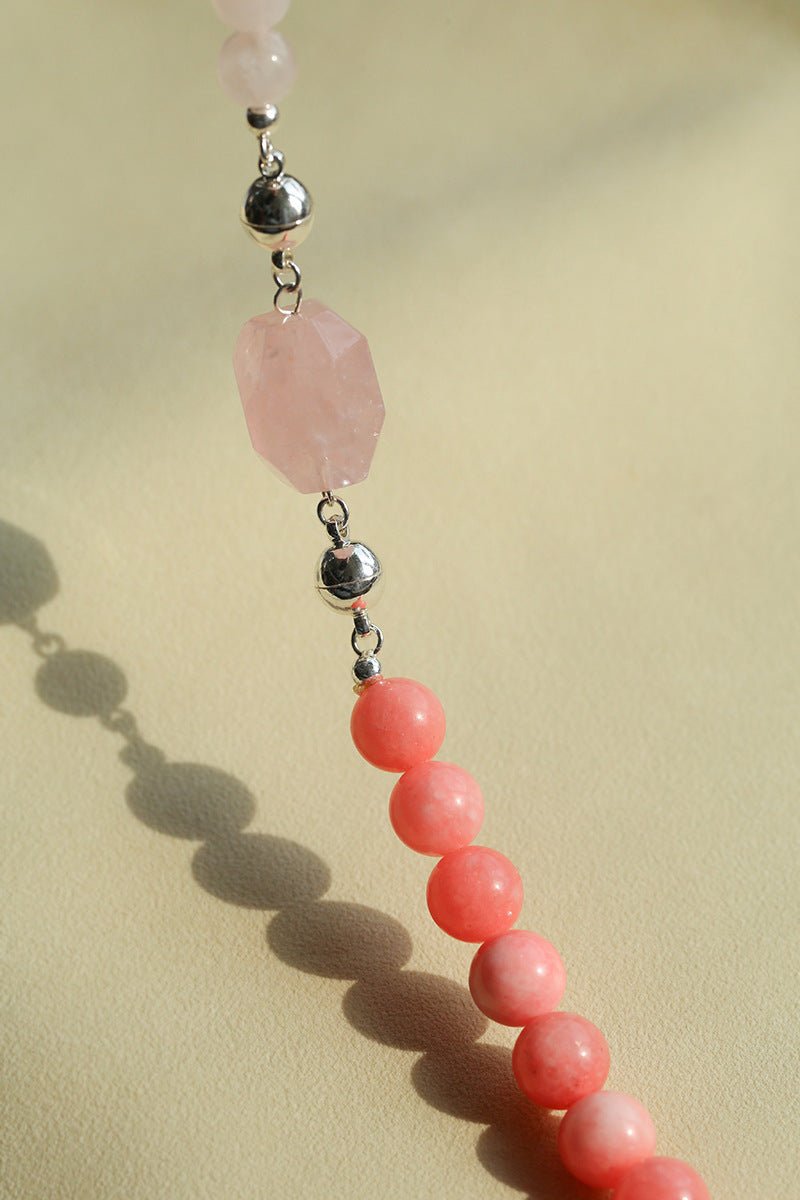 Peach Chalcedony & Rose Quartz Magnetic Convertible Beaded Necklace - floysun