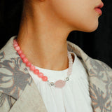 Peach Chalcedony & Rose Quartz Magnetic Convertible Beaded Necklace - floysun