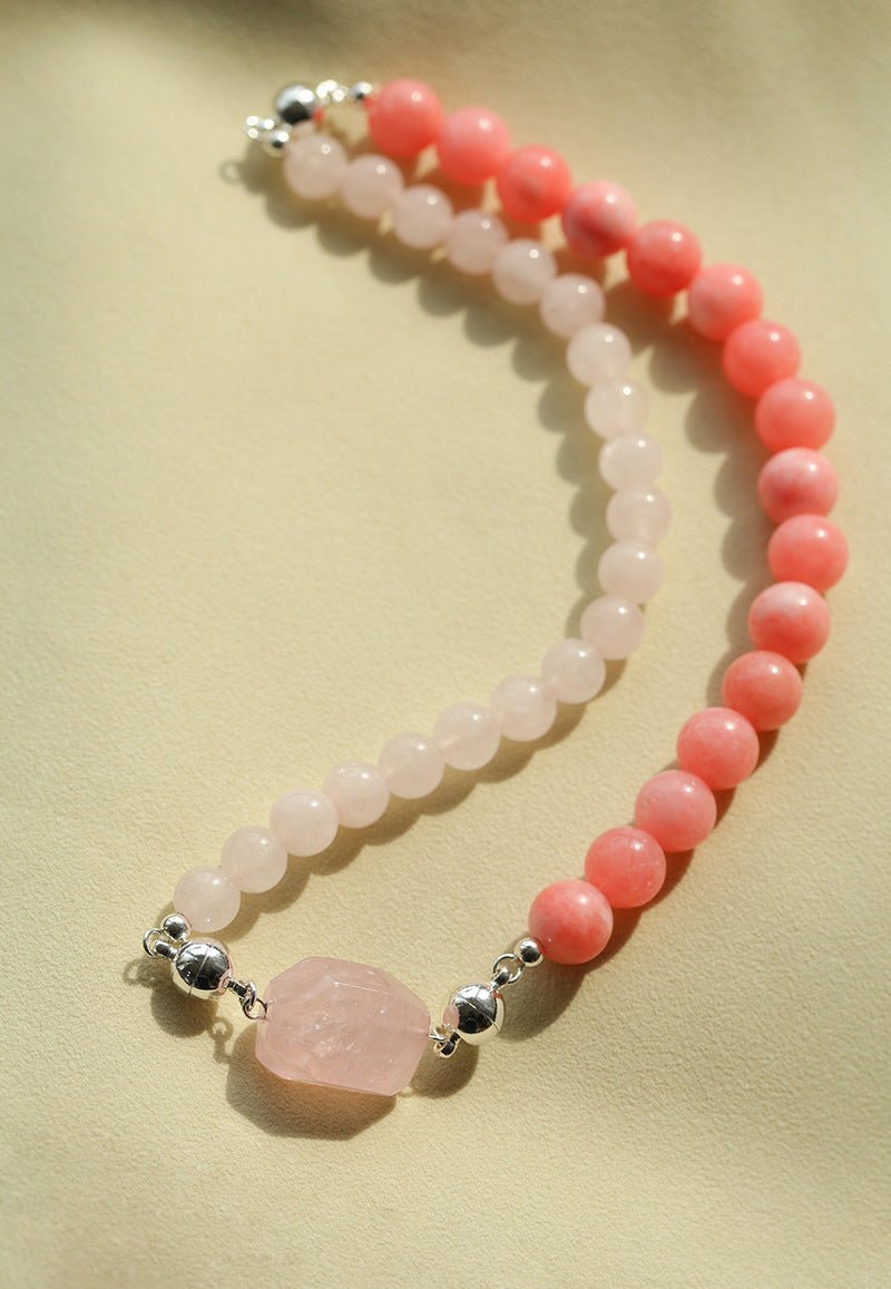 Peach Chalcedony & Rose Quartz Magnetic Convertible Beaded Necklace - floysun