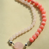 Peach Chalcedony & Rose Quartz Magnetic Convertible Beaded Necklace - floysun