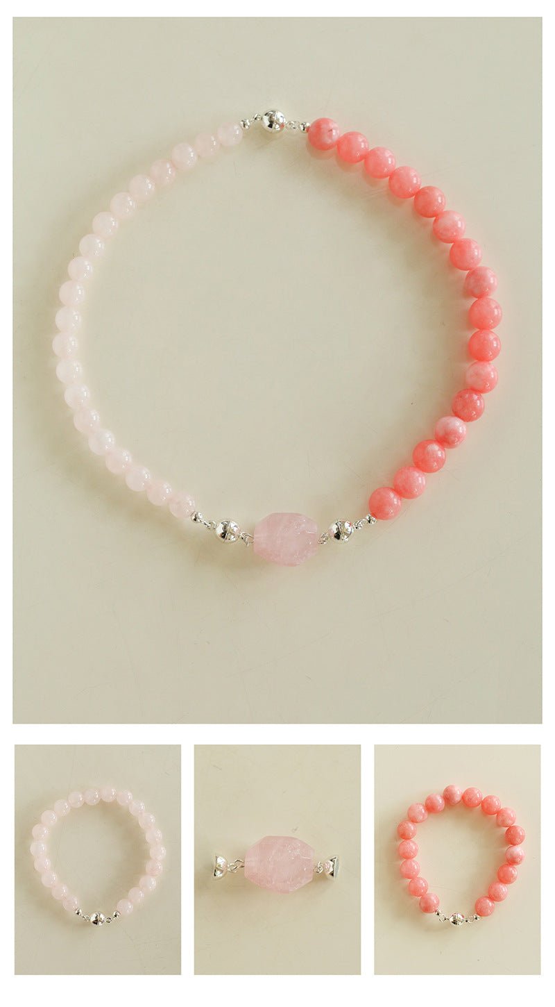 Peach Chalcedony & Rose Quartz Magnetic Convertible Beaded Necklace - floysun