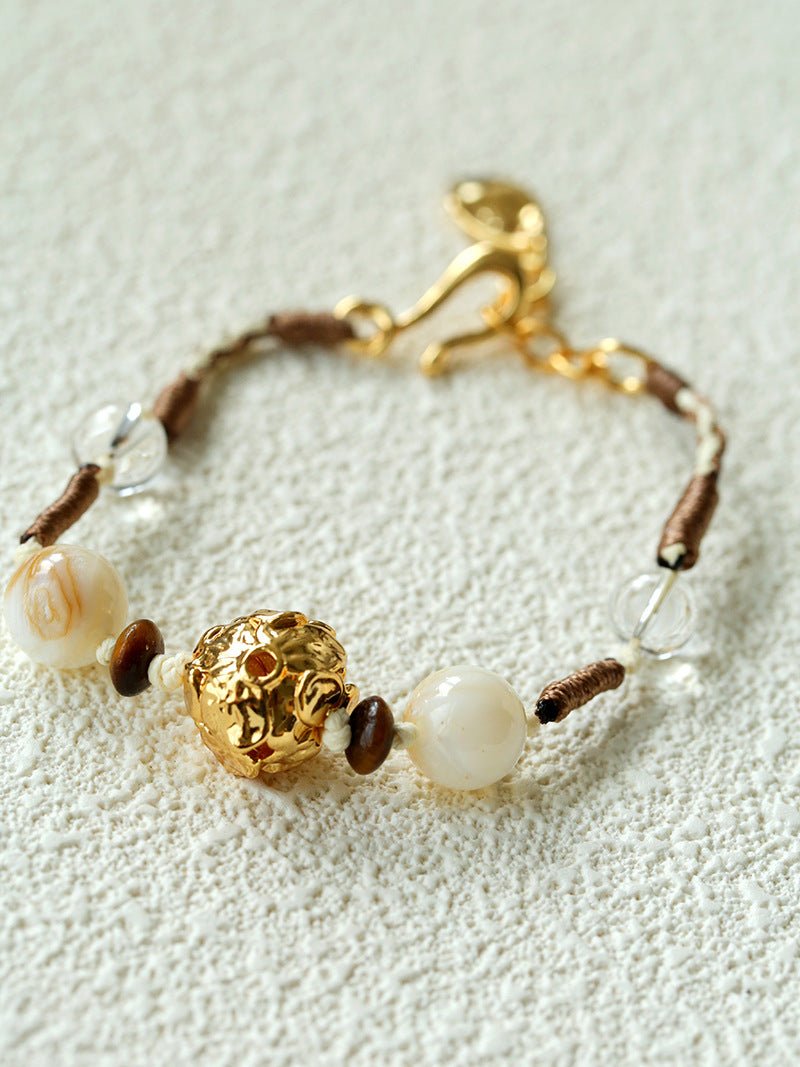 Peanut Woven Bracelet – White Crystal & Shell Beads - floysun