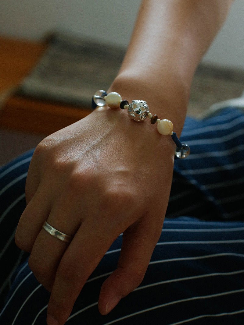 Peanut Woven Bracelet – White Crystal & Shell Beads - floysun