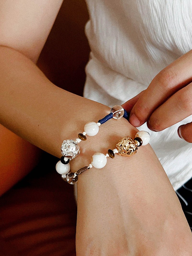 Peanut Woven Bracelet – White Crystal & Shell Beads - floysun