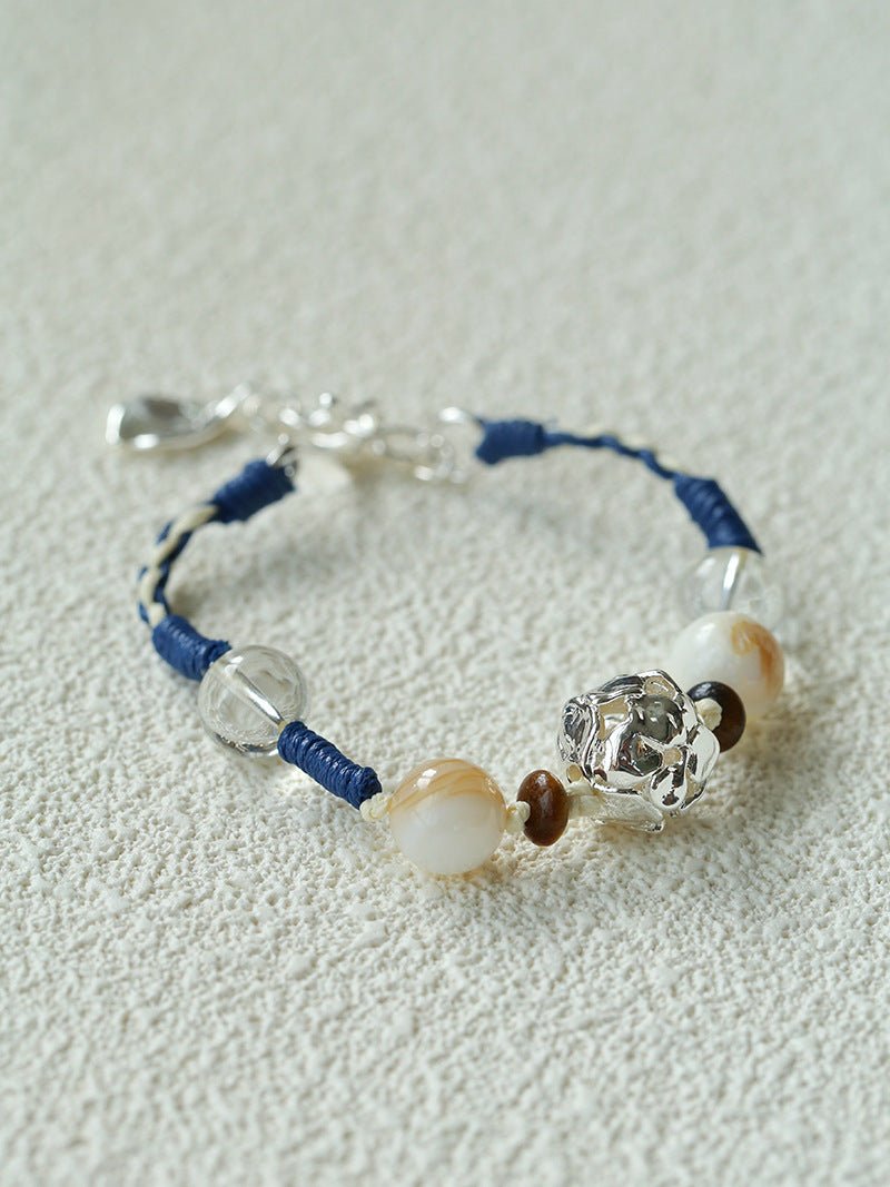 Peanut Woven Bracelet – White Crystal & Shell Beads - floysun