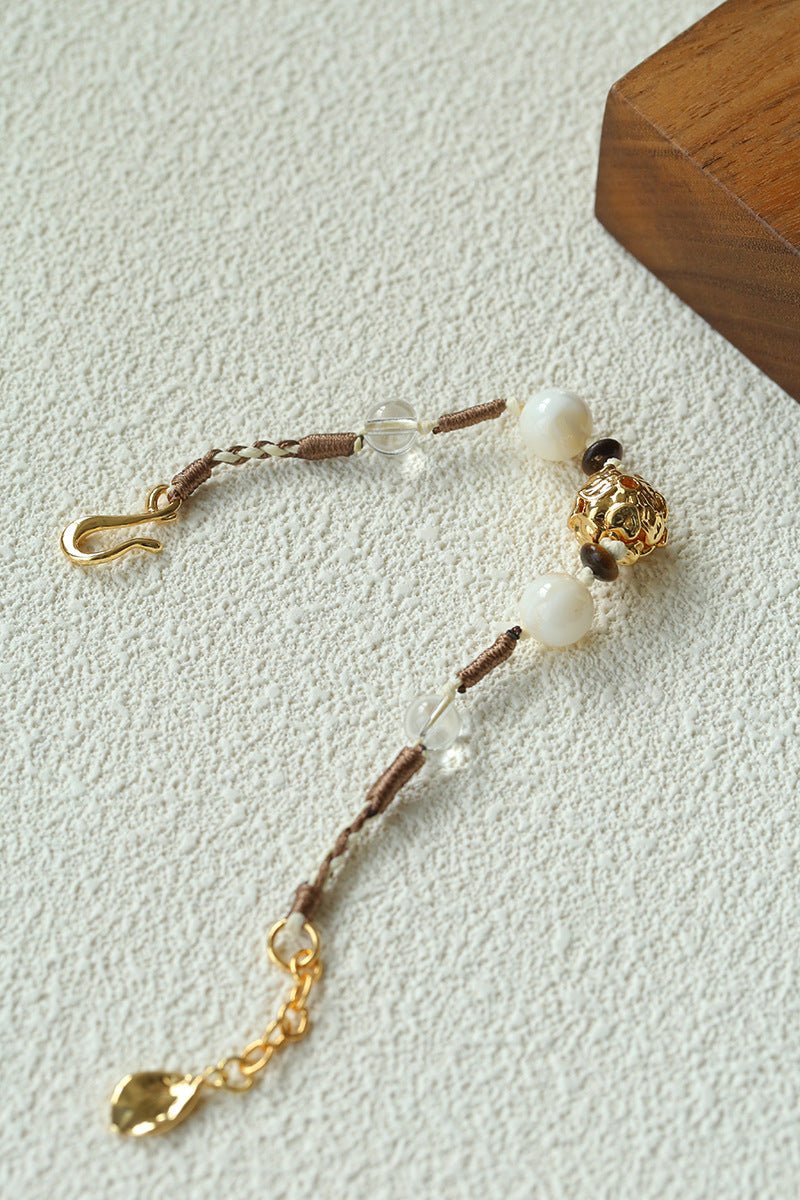 Peanut Woven Bracelet – White Crystal & Shell Beads - floysun