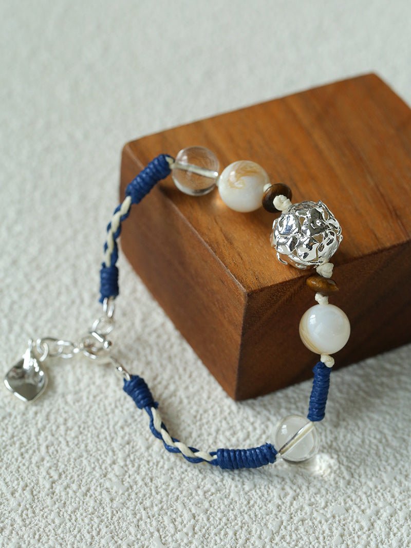 Peanut Woven Bracelet – White Crystal & Shell Beads - floysun
