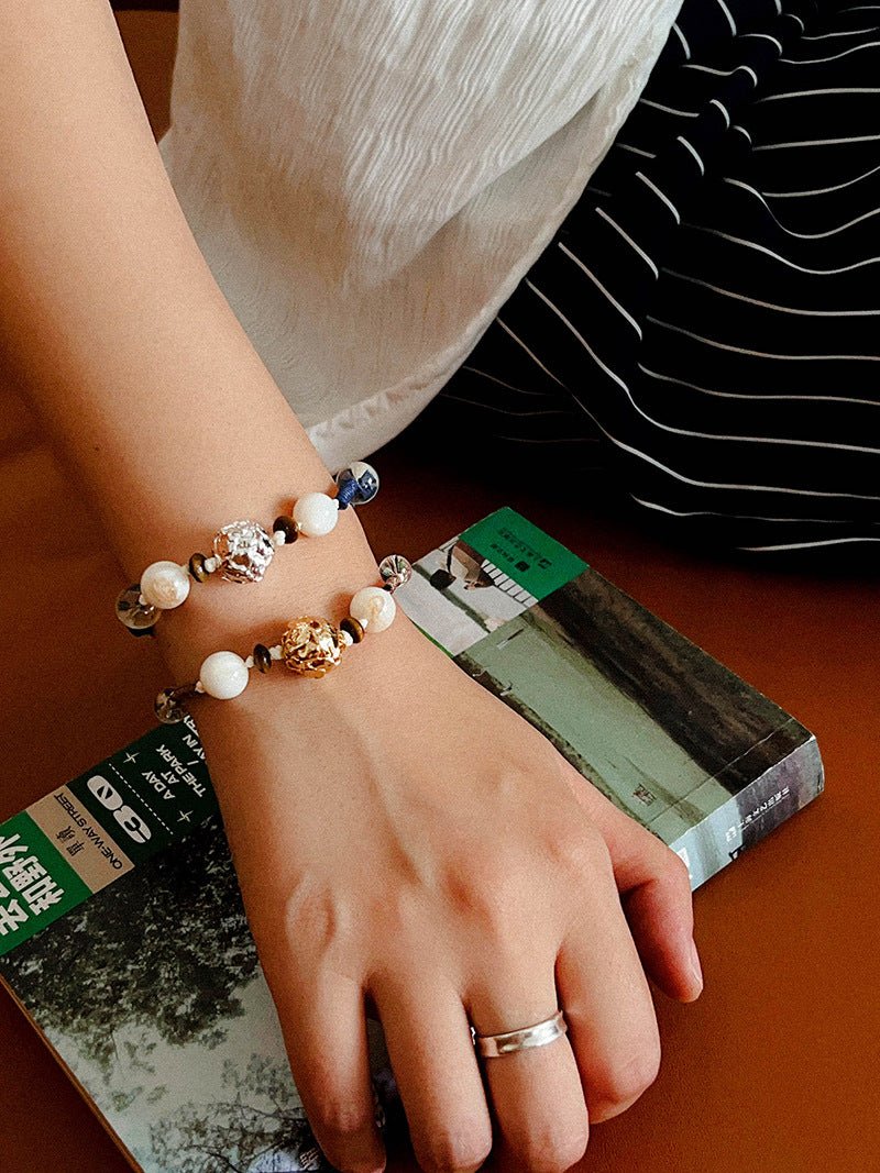 Peanut Woven Bracelet – White Crystal & Shell Beads - floysun