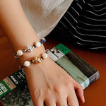 Peanut Woven Bracelet – White Crystal & Shell Beads - floysun