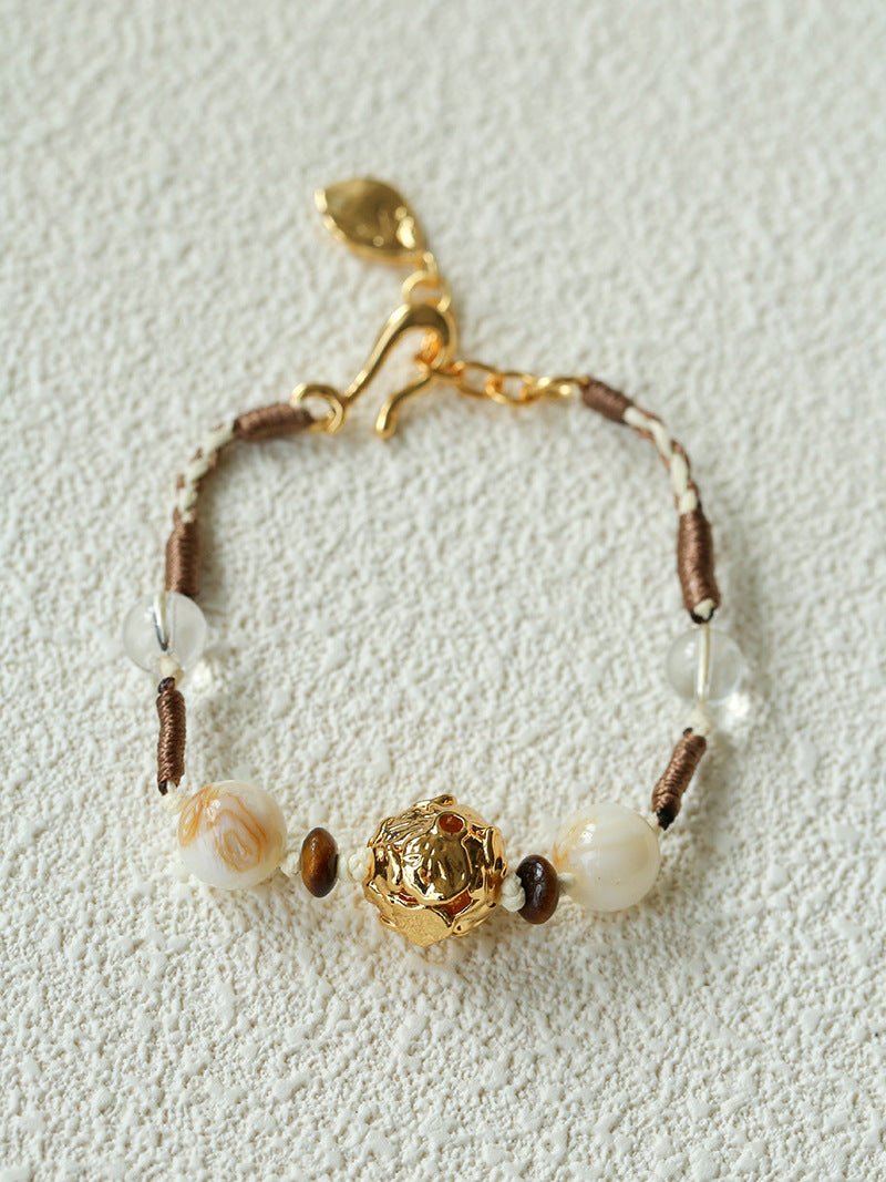 Peanut Woven Bracelet – White Crystal & Shell Beads - floysun