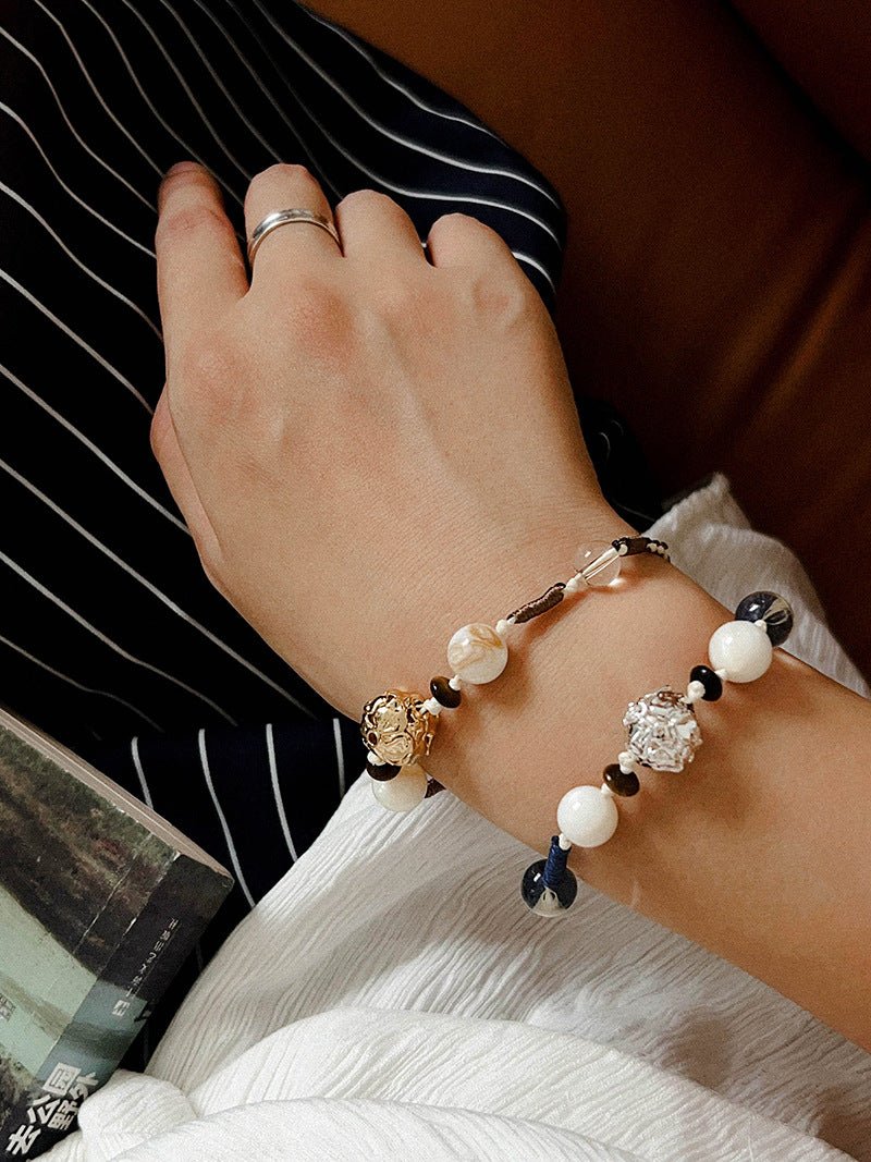 Peanut Woven Bracelet – White Crystal & Shell Beads - floysun