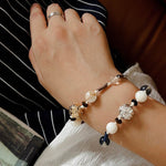 Peanut Woven Bracelet – White Crystal & Shell Beads - floysun