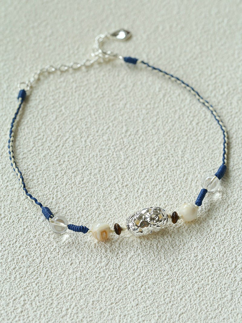 Peanut Woven Necklace – White Crystal & Shell Beads - floysun