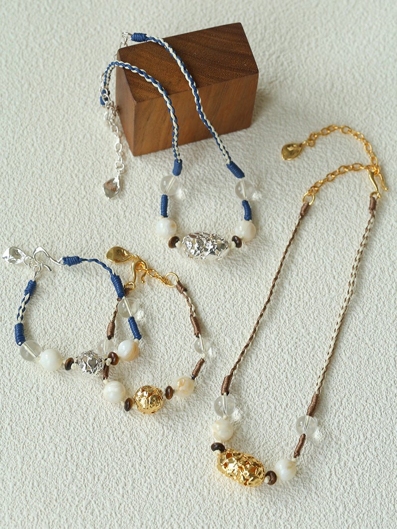 Peanut Woven Necklace – White Crystal & Shell Beads - floysun