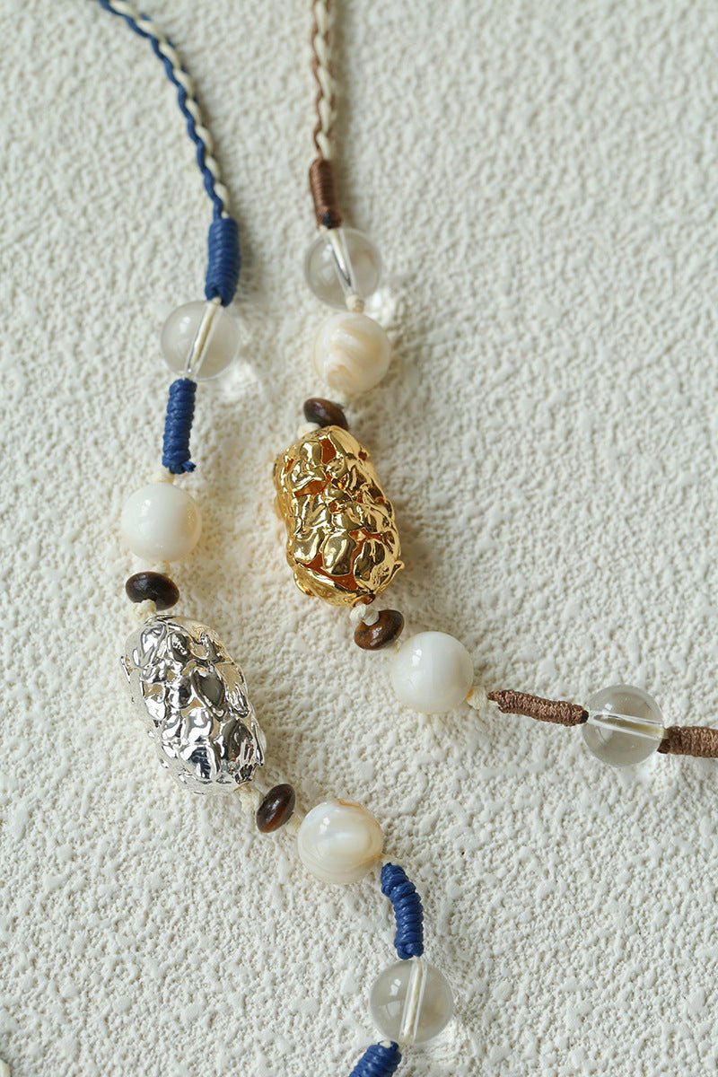 Peanut Woven Necklace – White Crystal & Shell Beads - floysun