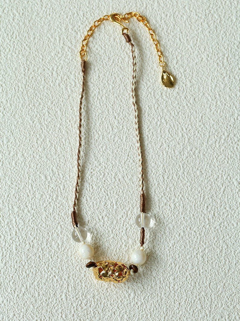 Peanut Woven Necklace – White Crystal & Shell Beads - floysun