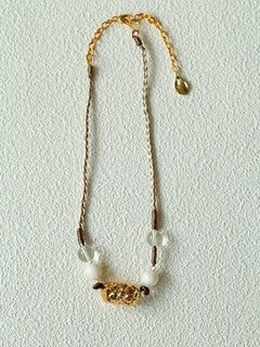 Peanut Woven Necklace – White Crystal & Shell Beads - floysun