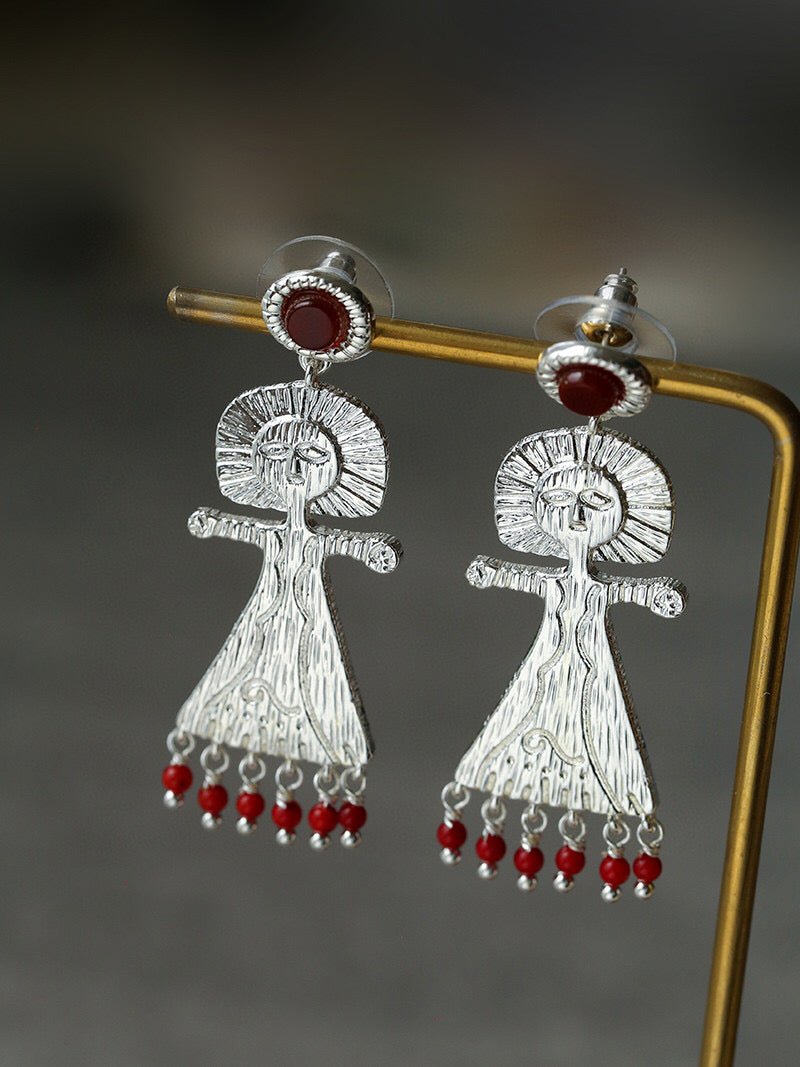 Pepper Sun Sea God Earrings – Matte Red Agate & 925 Silver - floysun