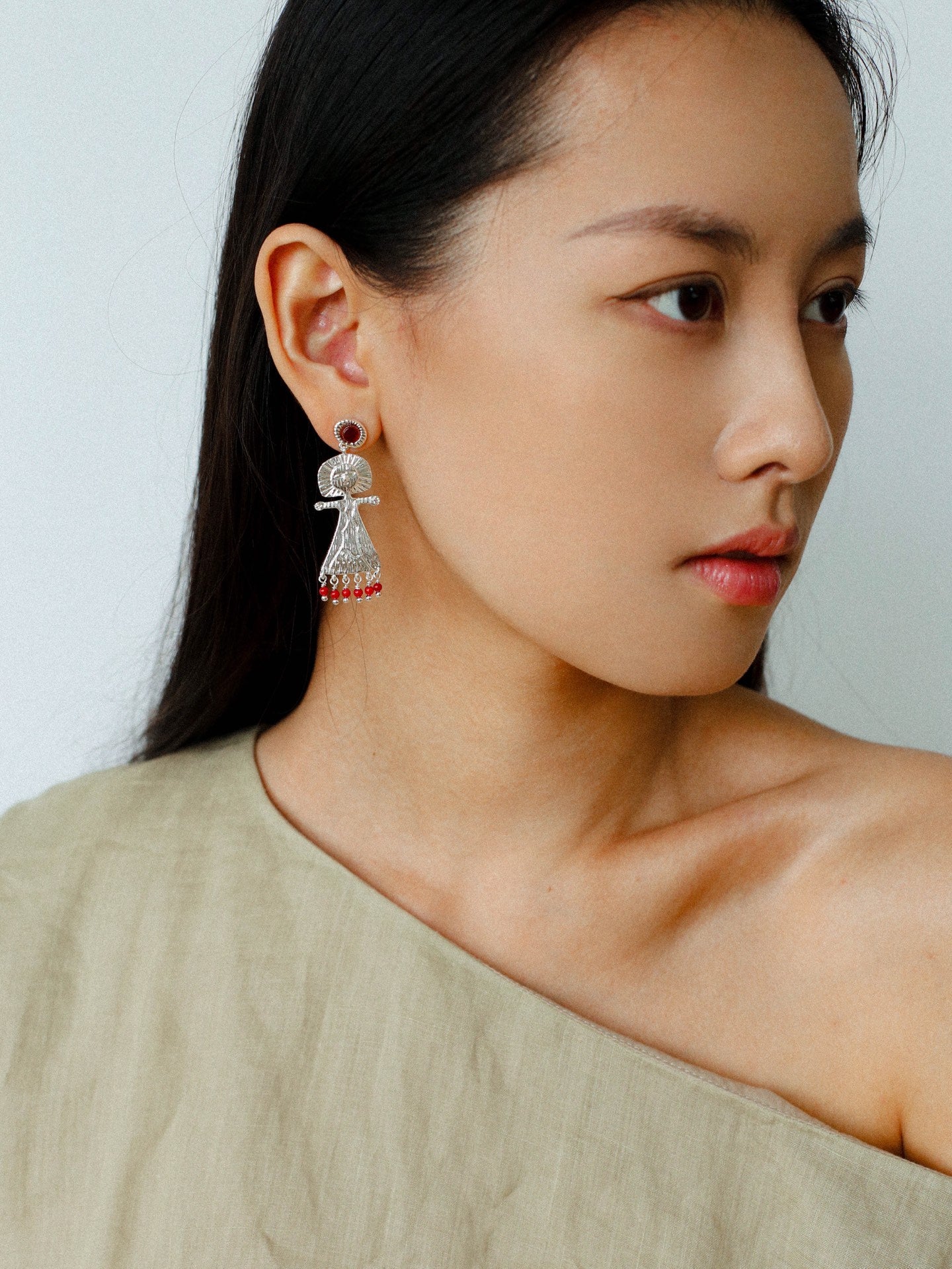 Pepper Sun Sea God Earrings – Matte Red Agate & 925 Silver - floysun