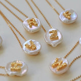 Petal Baroque Pearl Letter Pendants Necklaces - floysun