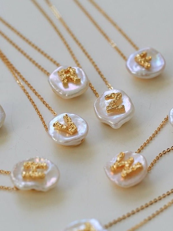 Petal Baroque Pearl Letter Pendants Necklaces - floysun