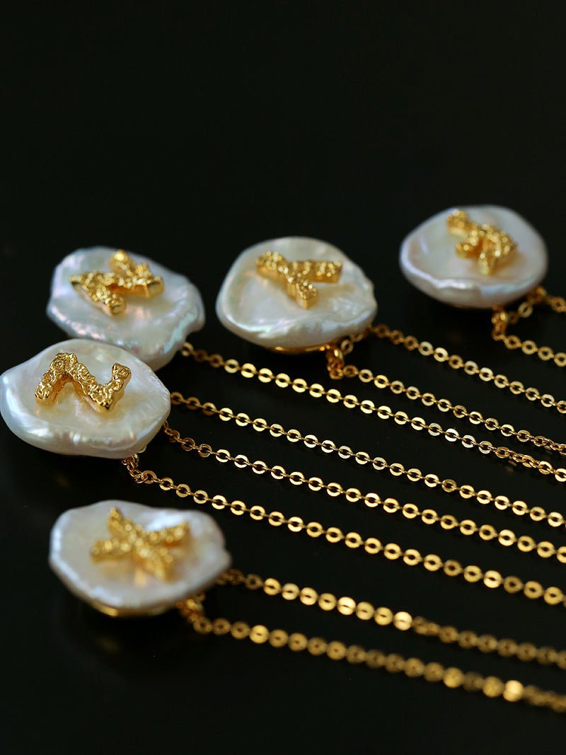 Petal Baroque Pearl Letter Pendants Necklaces - floysun