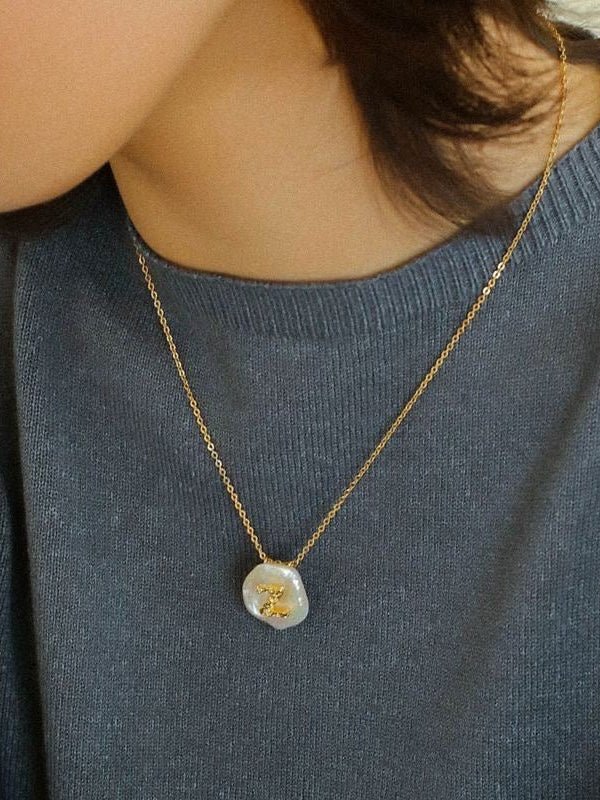 Petal Baroque Pearl Letter Pendants Necklaces - floysun