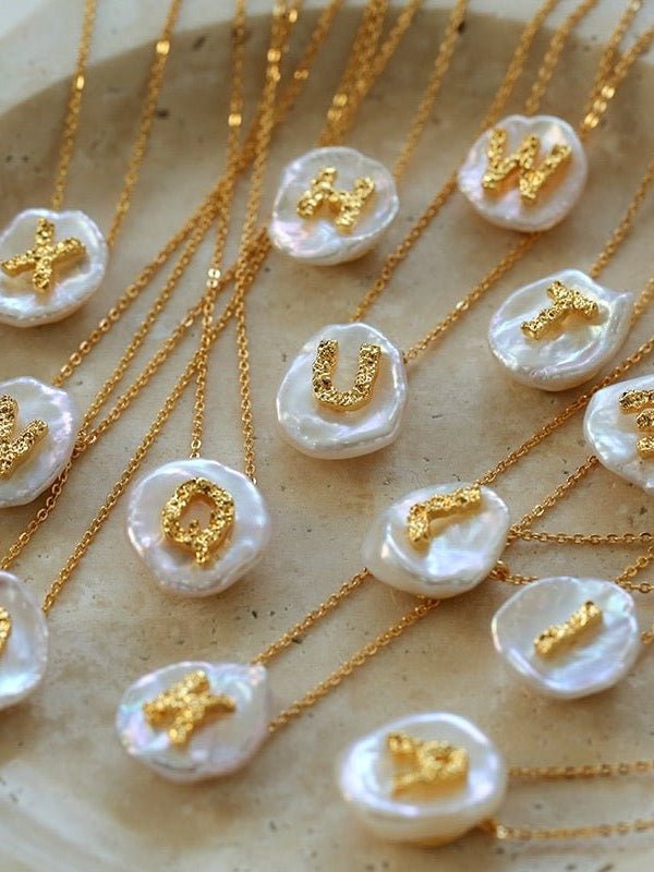 Petal Baroque Pearl Letter Pendants Necklaces - floysun