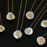 Petal Baroque Pearl Letter Pendants Necklaces - floysun