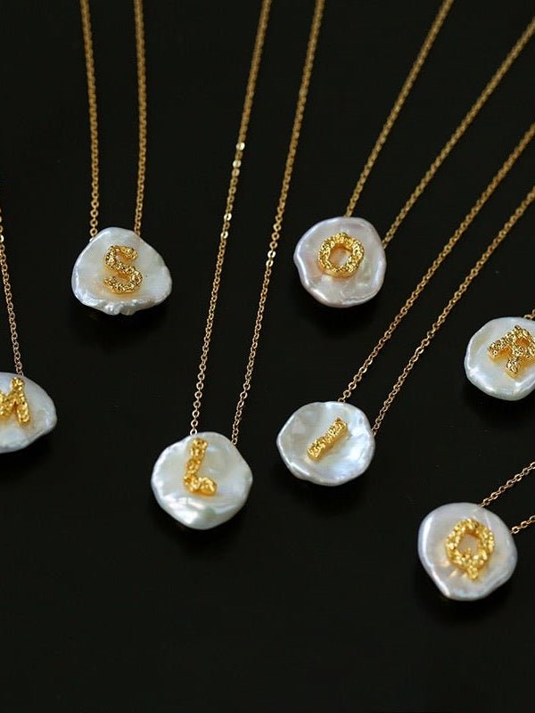 Petal Baroque Pearl Letter Pendants Necklaces - floysun