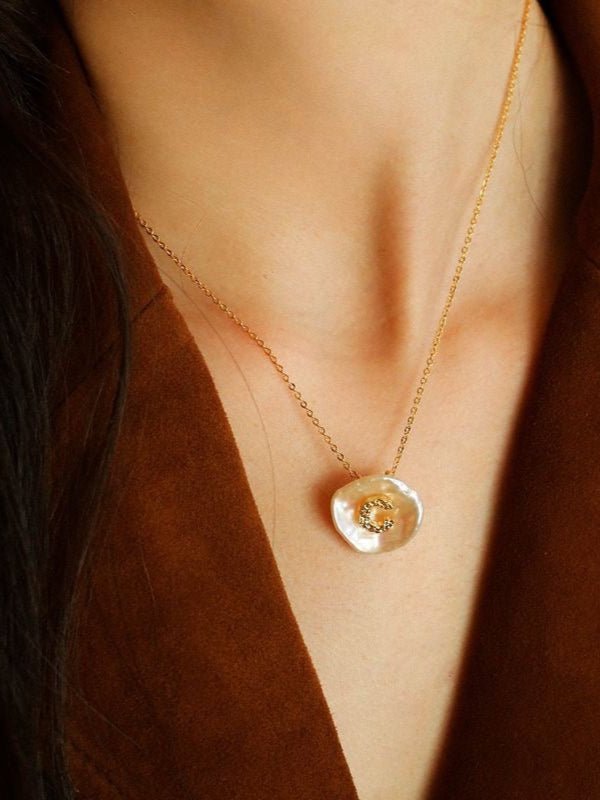 Petal Baroque Pearl Letter Pendants Necklaces - floysun